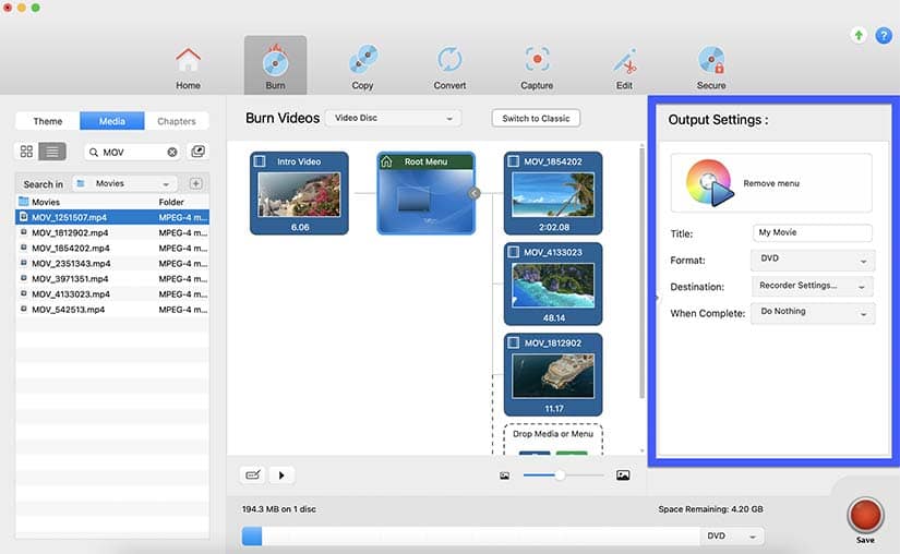 Confirm export settings